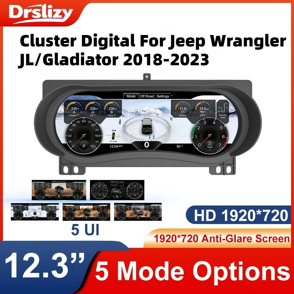 

Dashboard Cluster For Jeep Wrangler JL/Gladiator 2018-2023 Digital speedometer LCD instrument panel 5+4 Colour UI Anti-glare
