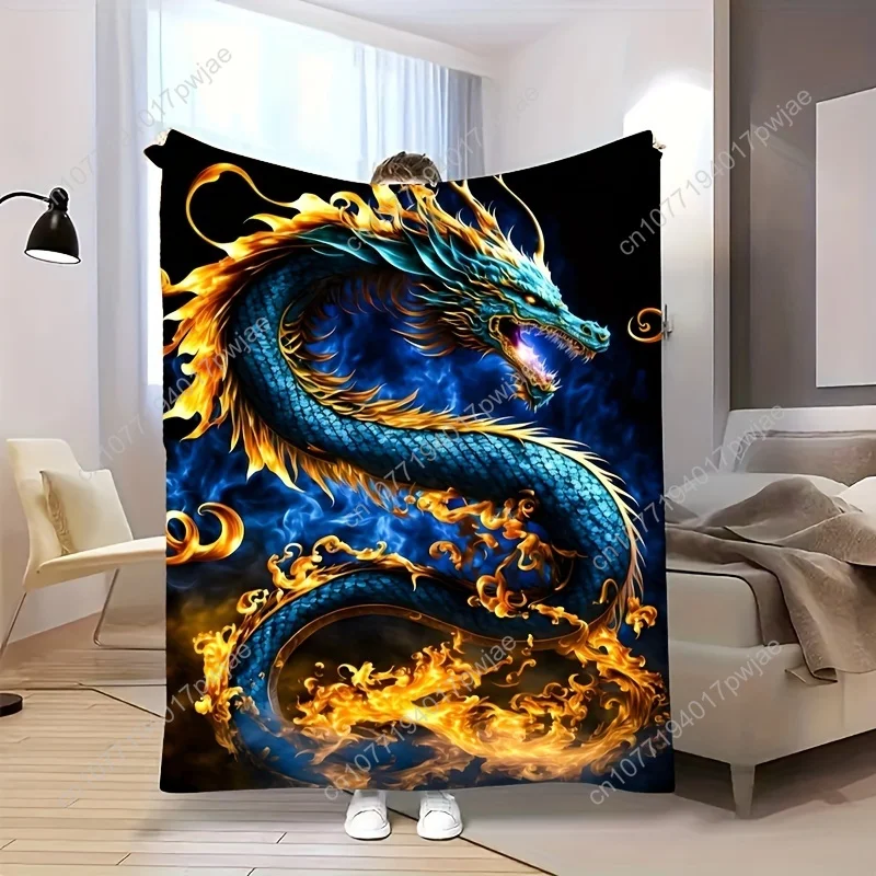 [Fantasy Dragon Blanket] Polyester Glam Style Fantasy Dragon Flannel Throw Blanket | Machine Washable, Digital Print, Tear Resis