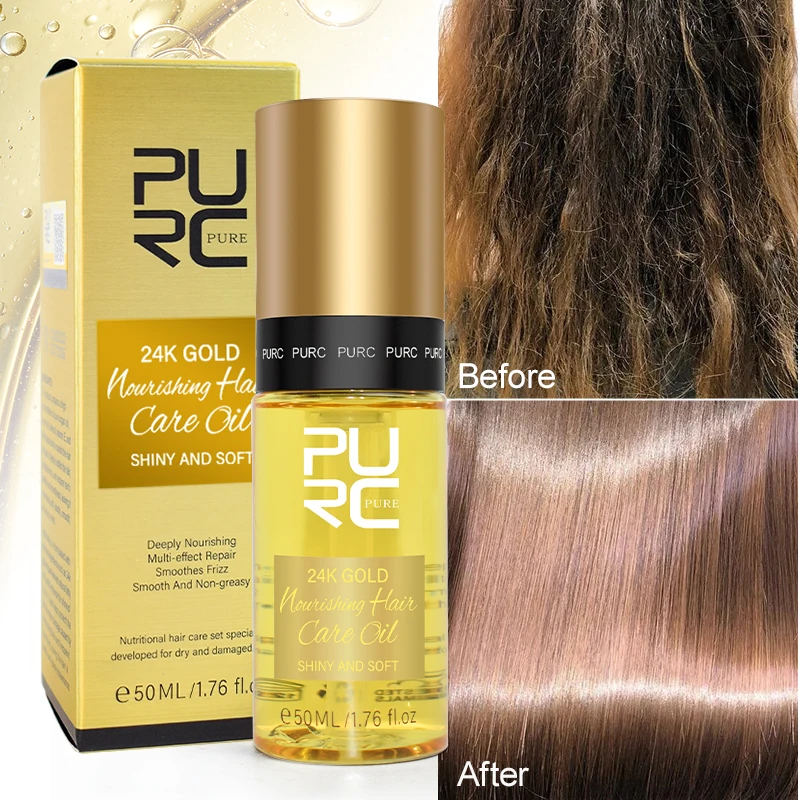 PURC 24K Gold Hair Oil Nourishing Smoothing Repair Damaged Hair Professional Hair Care Products for Women 50ml