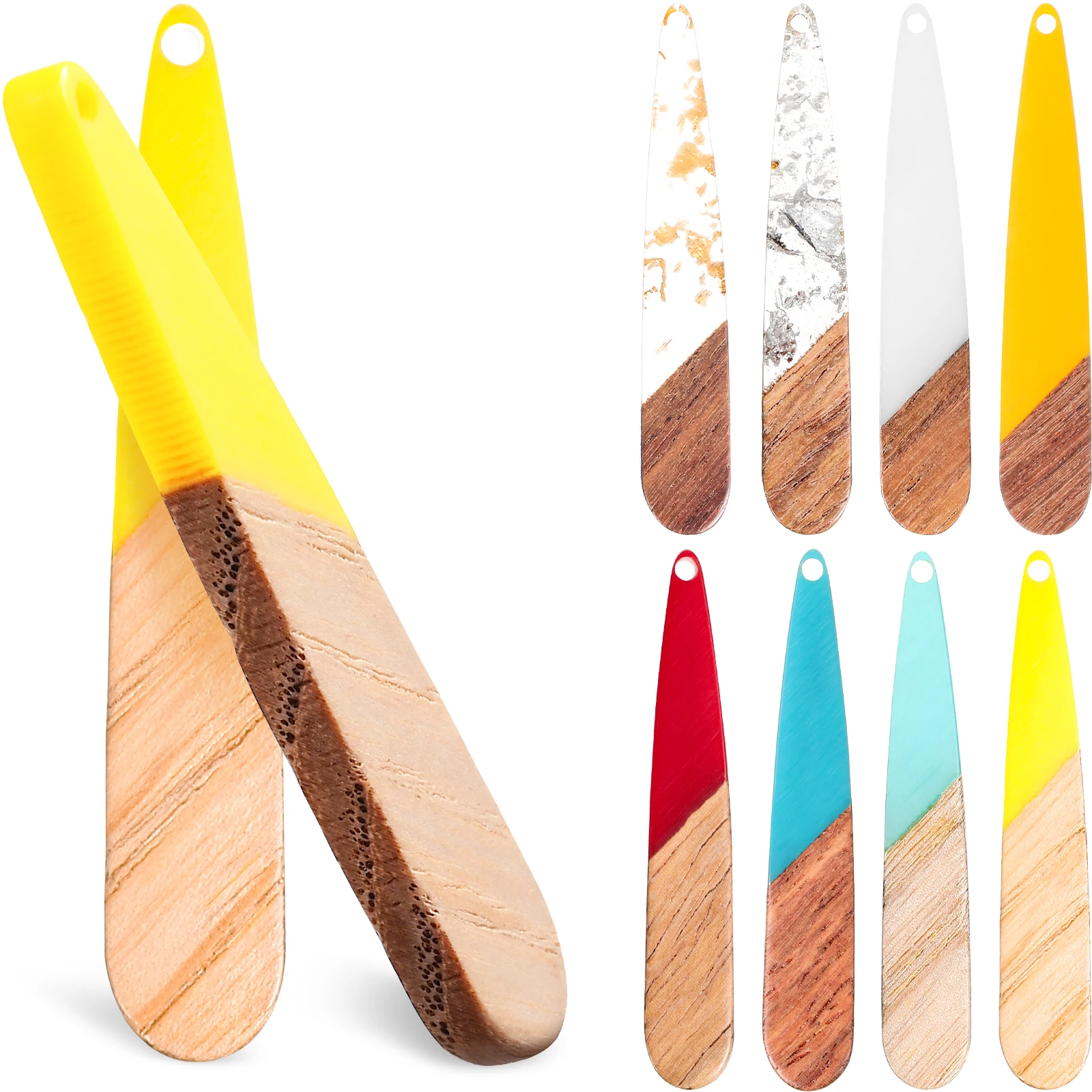 

16 шт., подвеска из деревянной смолы, висячие подвески в форме капли, желтый, серый, золотой, серебристый, синий, красный, серьги «сделай сам», ожерелье, браслет, ювелирные изделия