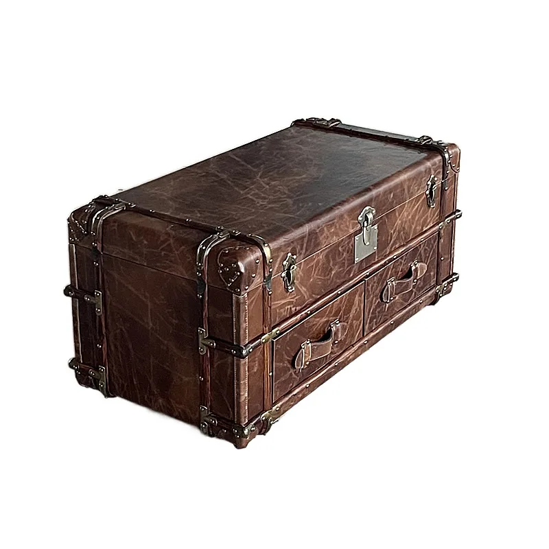 

Country coffee table leather retro leather case rattan French medieval coffee table