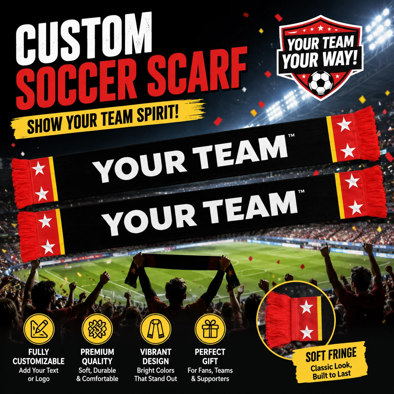 2pc Personalized Football Scarf Double Sided Print Soccer Team Fans Tassel Scarves Custom Logo Sublimation Sports Event Souvenir