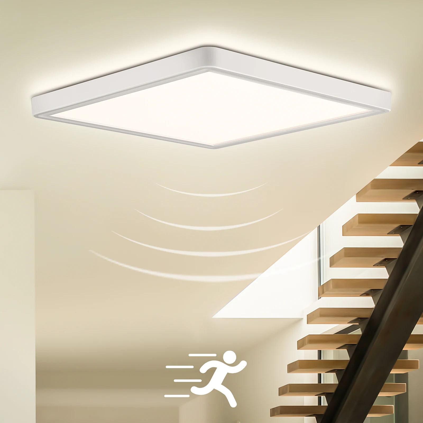 18W LED Ceiling Light with Radar Motion Sensor, 1800LM 4000K IP44 Flat Lamp for Hallway Stairs Balcony Garage
