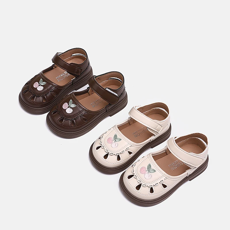 

Girls Embroidery Sandals Lace Trim Closed Toe Children Princess Mary Jane Sandals Soft Hollow-out Breathable Kids Causal Sandals