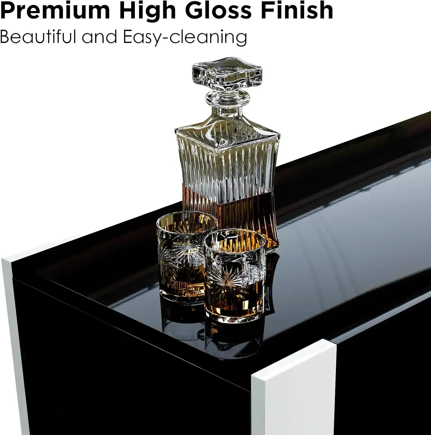 Fireplace TV Stand with 40" Fireplace, 80" Modern High Gloss Entertainment Center LED Lights