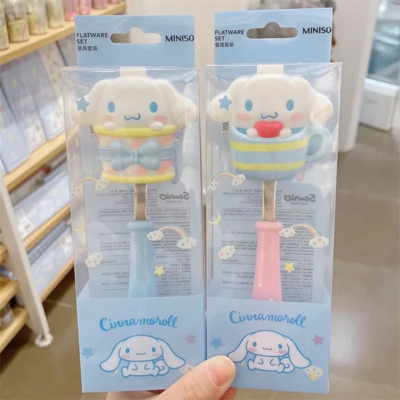 MINISO Sanrio Series Cinnamoroll Tableware Set Spoon Fruit Dim Sum Stainless Steel Spoon Cute Hobbies Action Holiday Gifts