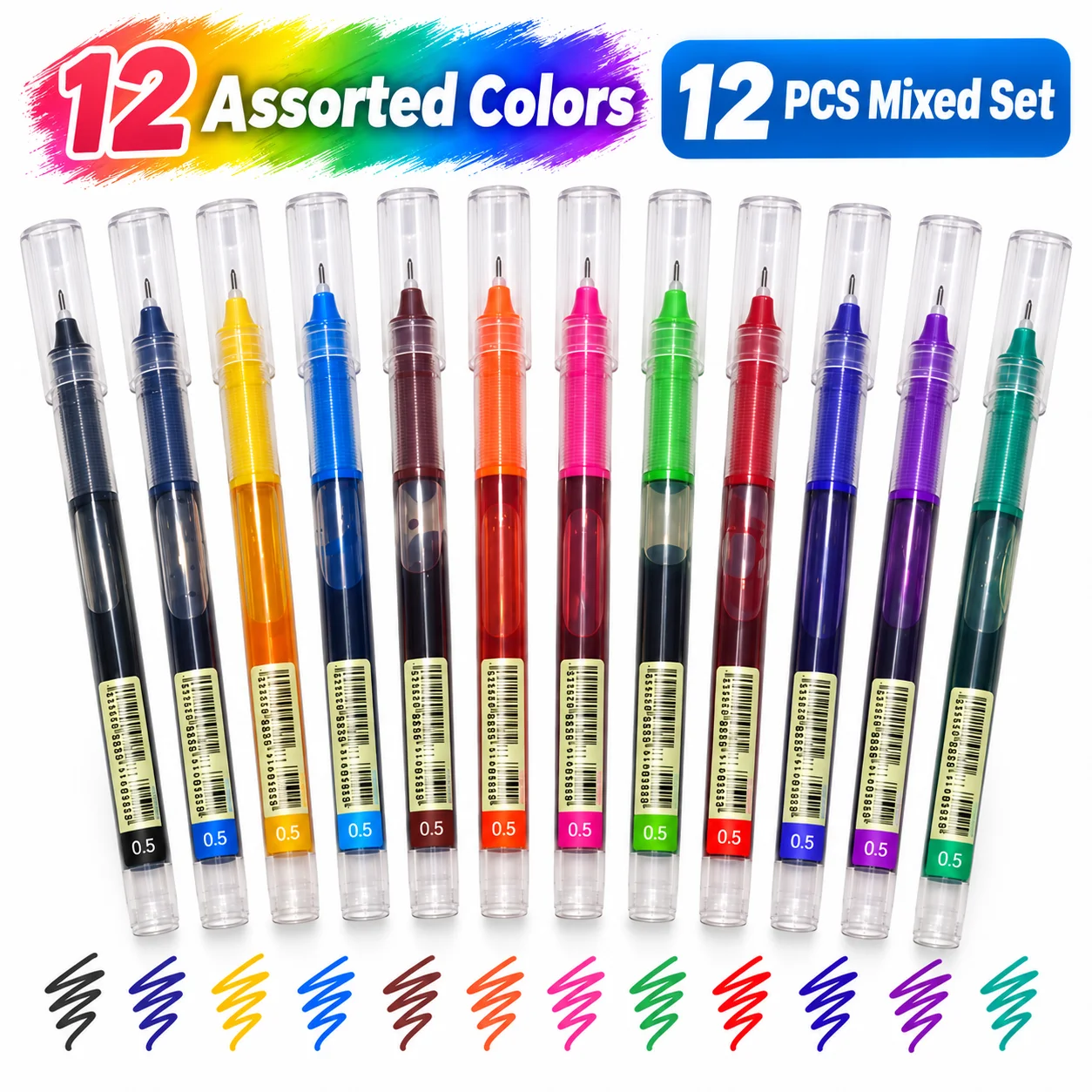 12 Colors 0.5mm Needle Tip Gel Pens Set Multicolor Fine Point Writing Pens for School Study Notes Journaling Office Stationery