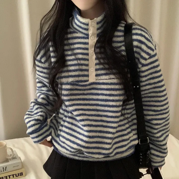 シックな秋冬用プルオーバー、裏地付きカジュアルルーズスウェット、ヴィンテージデザイン、アンチエイジング、高品質、女性用ファッション