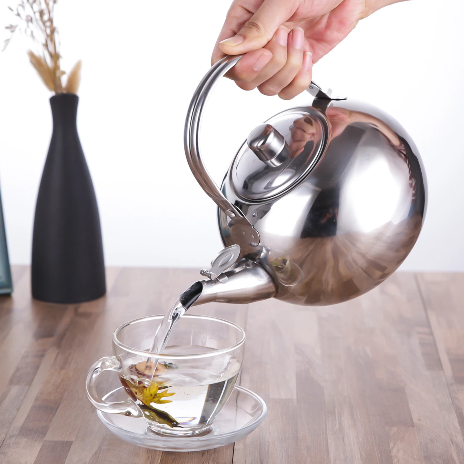 Stainless Steel Material Teapot with Infuser Filter, Coffee Kettle, Tea Jug, Home Office Tools, 0.8 L, 1.2 L, 1.8 L, 2.5L, 1Pc