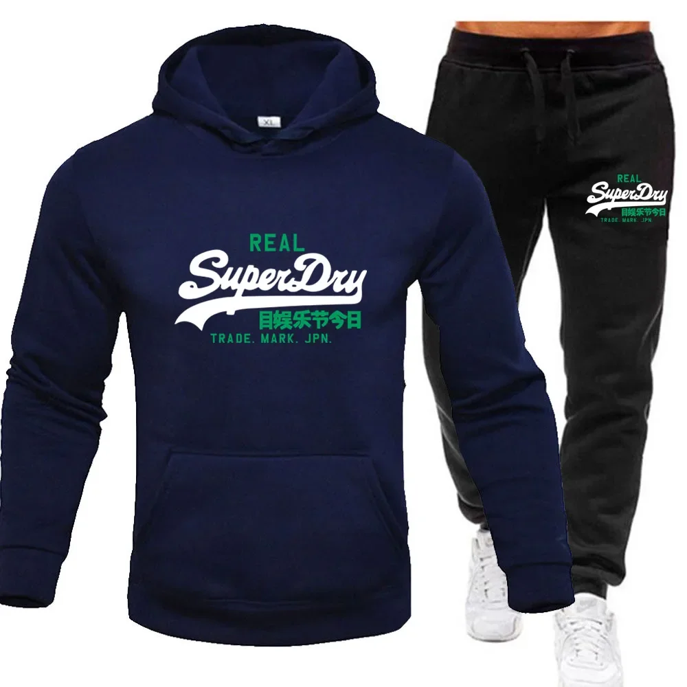 Sudadera con capucha de otoño e invierno para hombre, jersey deportivo y pantalones de chándal, ropa deportiva de calle de dos piezas, chándal para correr al aire libre, novedad de 2024