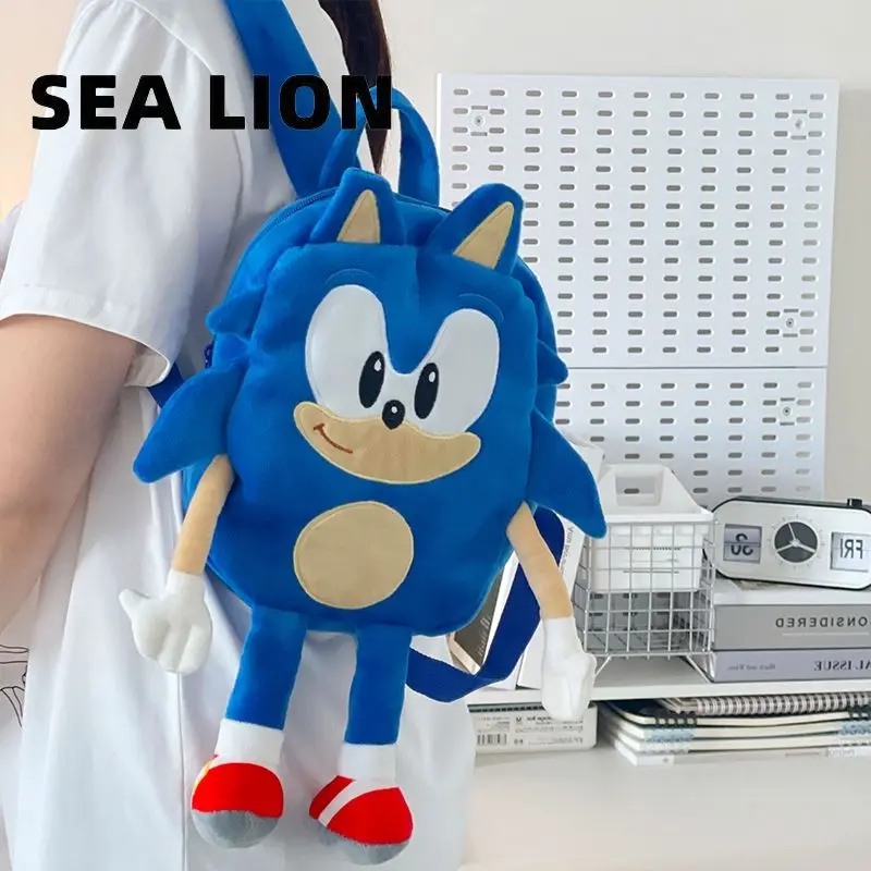 

2025 Sonic The Hedgehog Soft Plush Backpack High-Capacity Travel Shoulder Bag Cute Gift 3d Cartoon School Bag For Boys Girls Fan