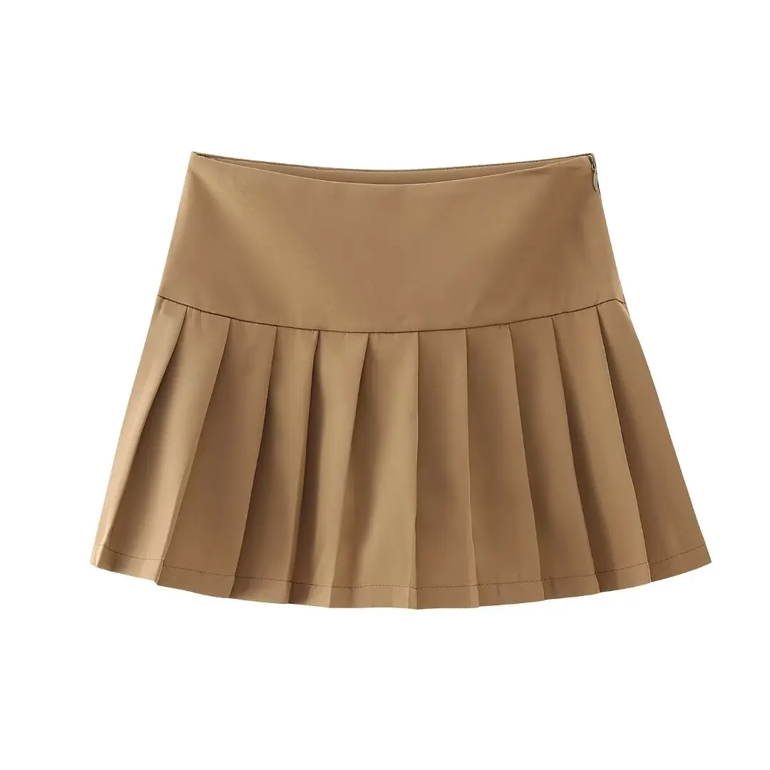 Tangada 2024 New Chic Women Pleated Skirt High Waist Mini Skirts BE0275