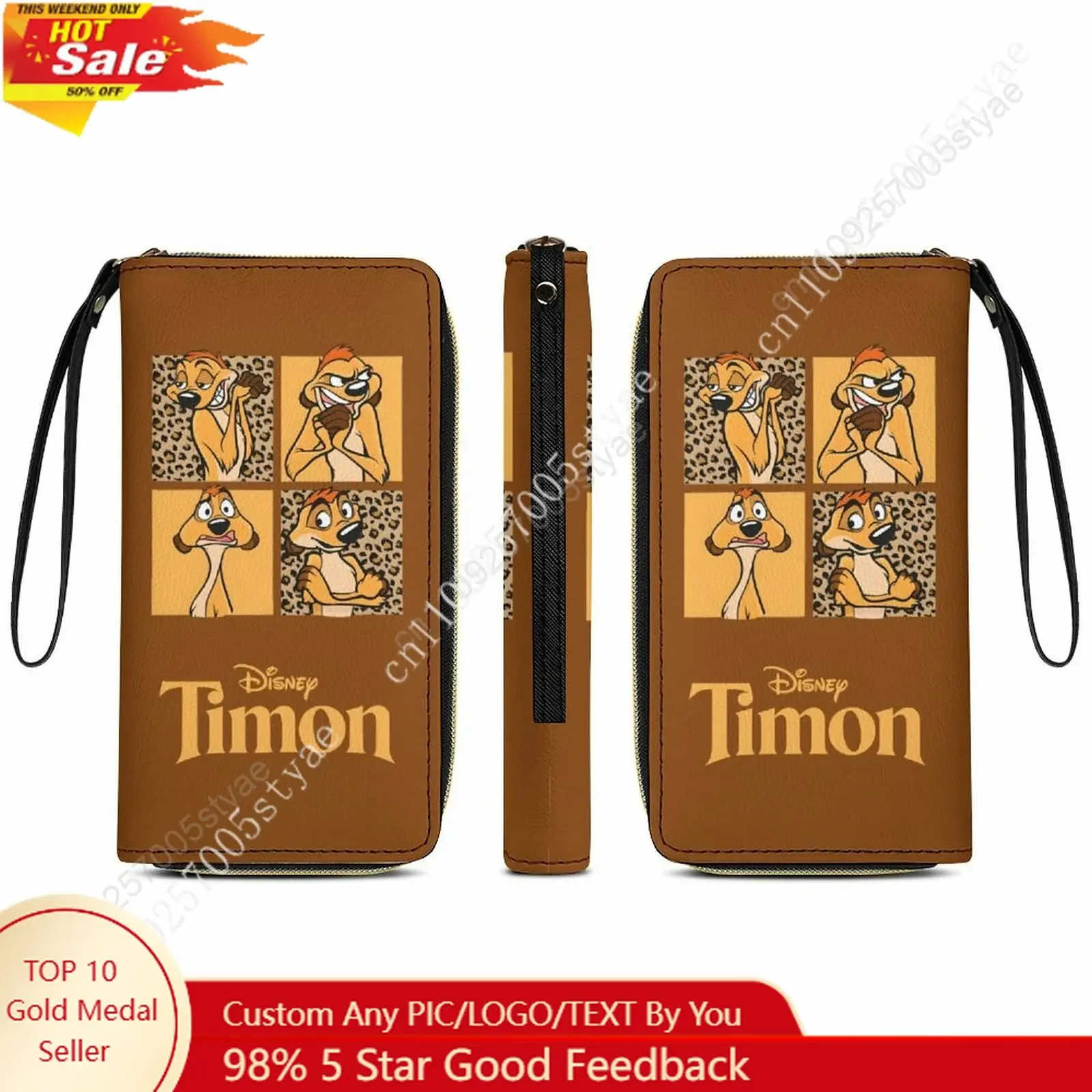 

Timon Leather Wallet Disney Licensed Customizable Personalized Design Your Pattern Portable Purse Double-sided Printing