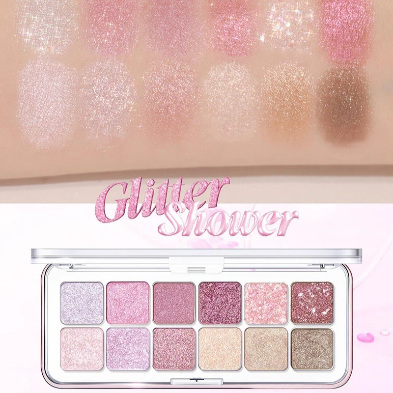 พาเลทอายแชโดว์ 12 สี เนื้อแมทท์ ประกายมุก สำหรับสาวๆ มือใหม่ ติดทนนาน กันน้ำ สีนู้ด ชมพู กลิตเตอร์