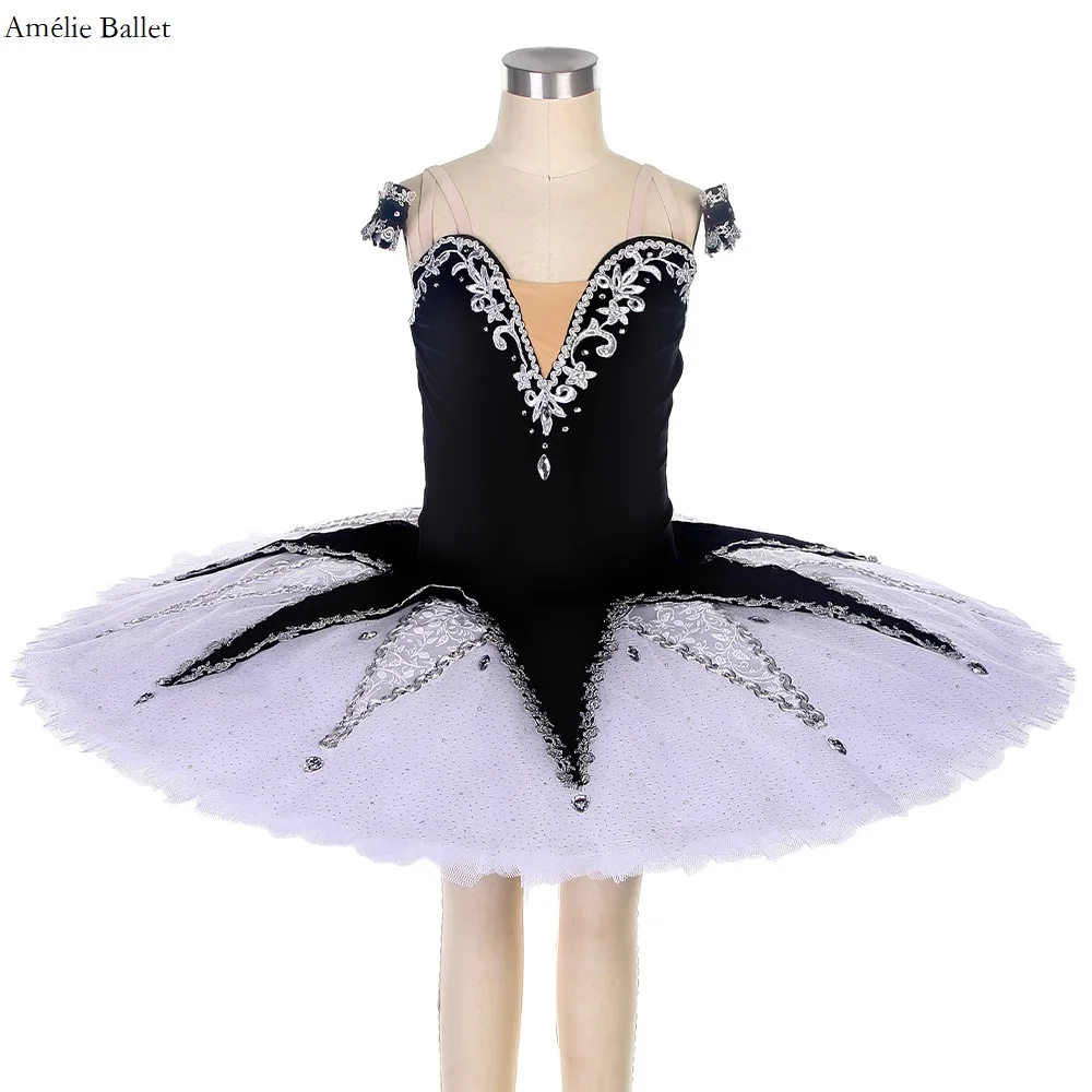 

B20006 Black Velvet Bodice With White Pancake Tutu Skirt Customized Professional Ballet Tutu Girl Competition Tutus Solo Dresses