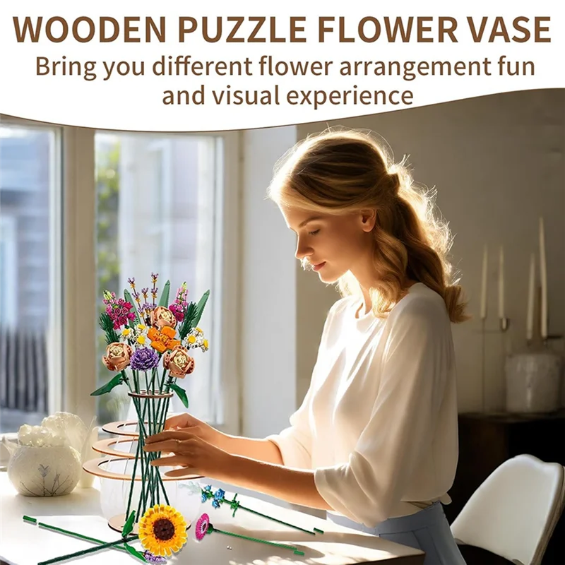 ABRB-Vase en bois pour présentoir de fleurs, présentoir de Bouquet de Puzzle, parfait pour la décoration de la maison