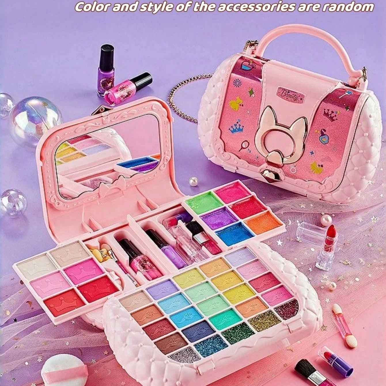مجموعة مكياج للأطفال، مكياج قابل للغسل، مناسبة للفتيات، مجموعة مكياج منزلية قابلة للغسل، لعبة مع مرآة وصندوق مكياج، هدية عيد ميلاد آمنة غير سامة