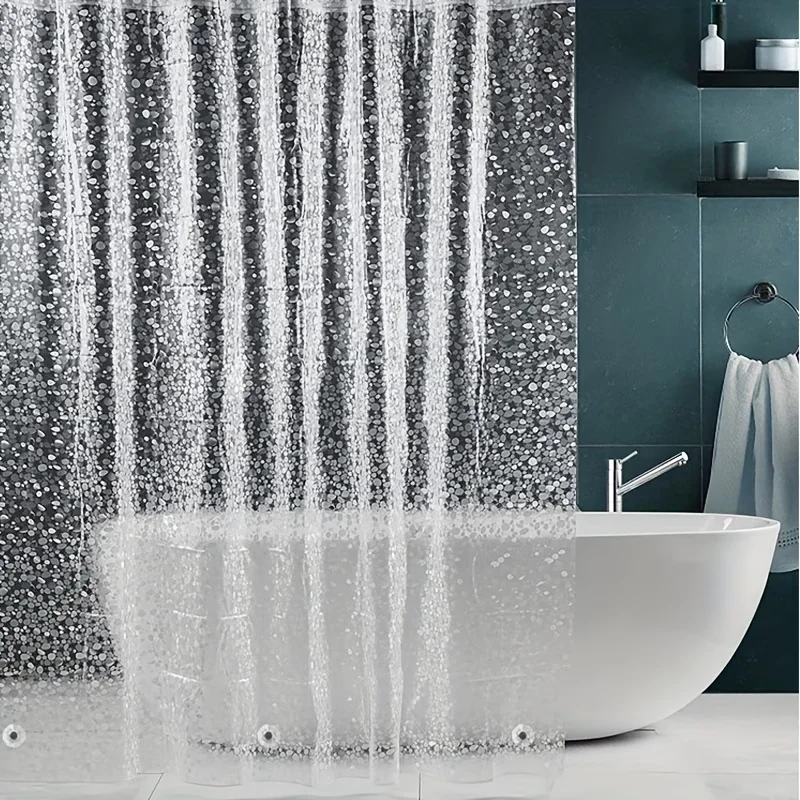 200/180cm Cobblestone Pattern Clear PEVA Shower Curtain Heavy Duty Waterproof Anti-mildew Bathtub Curtain Liner with Magnets