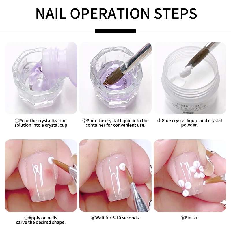 LIMEGIRL Kit de uñas acrílicas para principiantes, 3 colores en polvo y líquido, juego profesional de acrílico para uñas para salón de manicura, arte DIY para el hogar