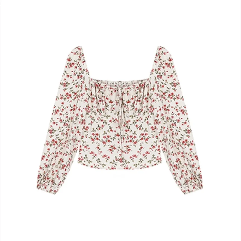 Blumendruck Chiffon irt Damen Frühling Sommer Neu Sle Schlüsselbein Exposition Ele Fit Oberkörper Super Fairy T