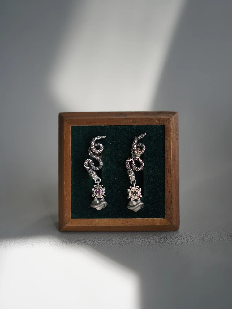 

Original Design 925 Sterling Silver Lotus Earrings Wrapping Snake Planet Simple Unique Personality Stud Earrings for Unisex