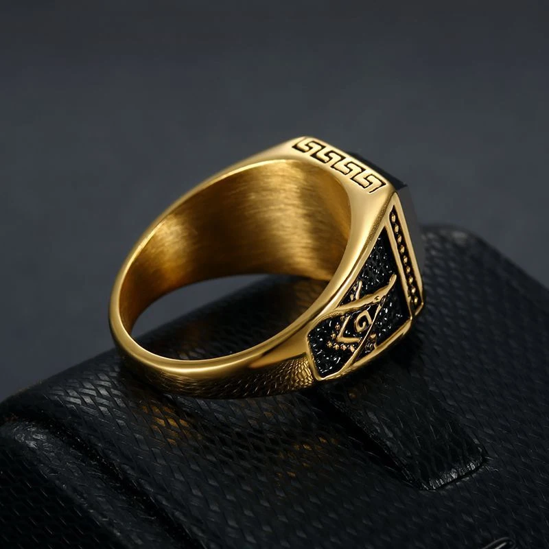 Punk Stone Ring for Men Women Biker High Quality Banquet Creative Square Letter G Stainless Steel Masonic Ring Jewelry Wholesale - Image 4