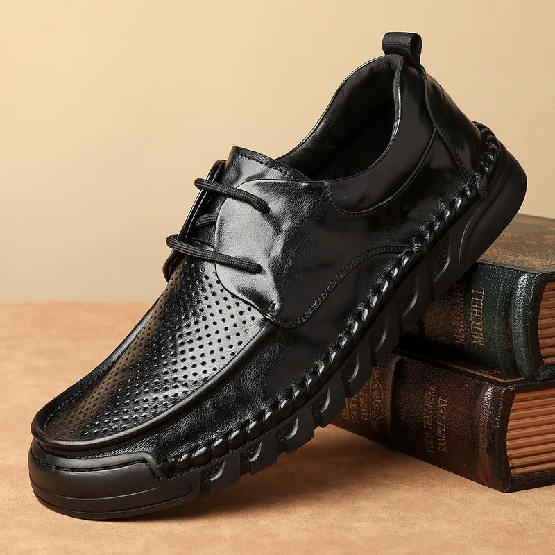 

Fashion Solid Color Designer Loafers Man Business Casual Lace-up Driving Shoes Man New Designer Hallow Cow Leather Shoes Male