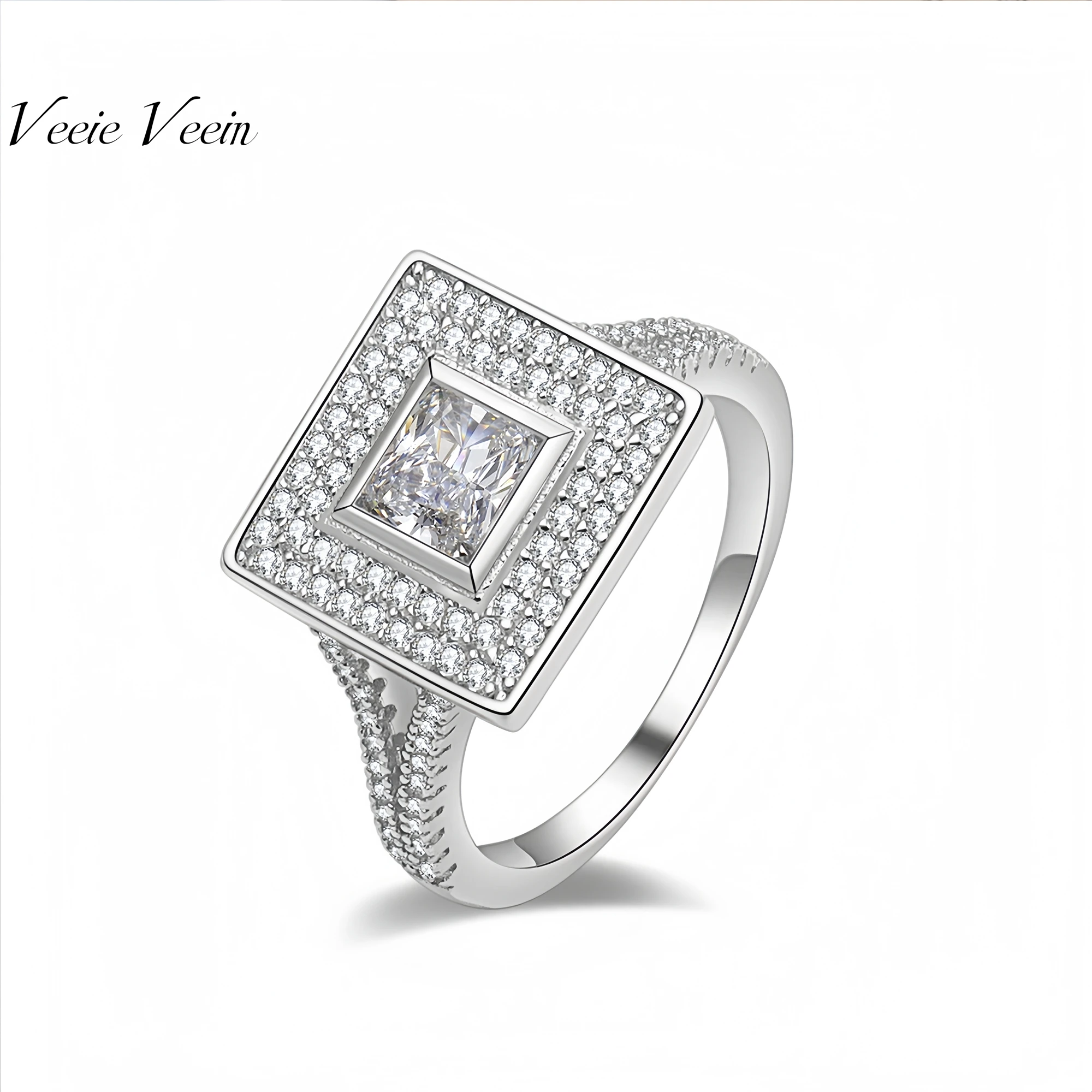

Veeie Veein Элитный бренд Высокое качество S925 кольцо из стерлингового серебра с инкрустацией муассанитом квадратный сертификат GRA женское кольцо ювелирные изделия