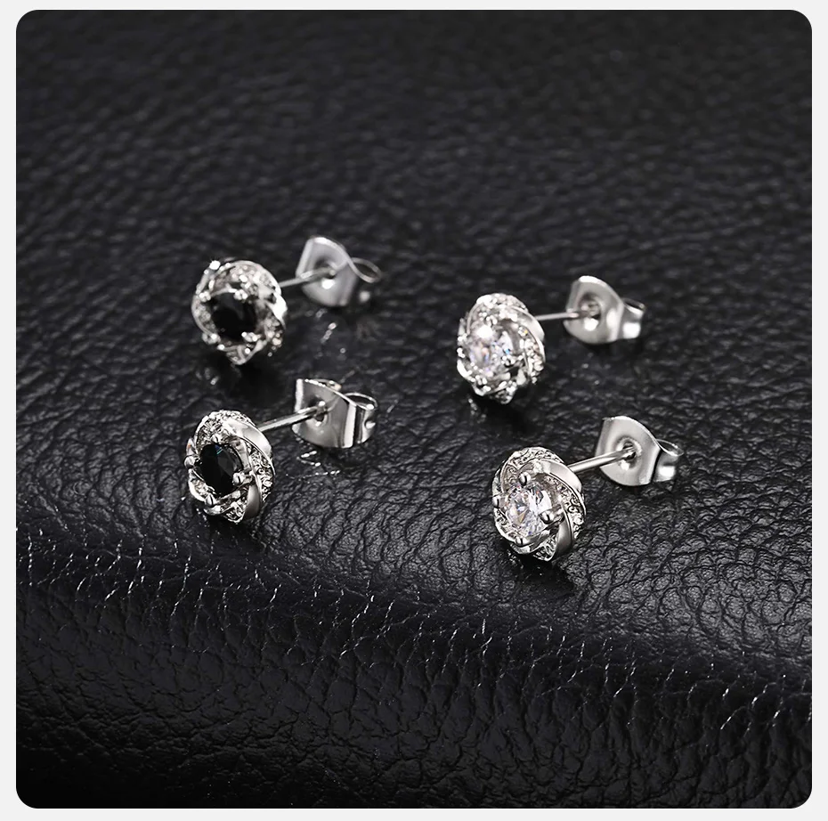 Vnox Herren Mobius Twist Kupfer Ohrstecker Rund Schwarz Weiß Kubisches Zirkonia CZ Ohrpiercing Kleiner Ohrstecker Schmuck Geschenk für Männer – Detail 6