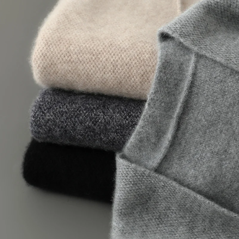 2025 New Products 100% Merino Wool Men's V-neck Knit Cardigan Autumn Winter Solid Color Business Casual Cashmere Jacket Sweater