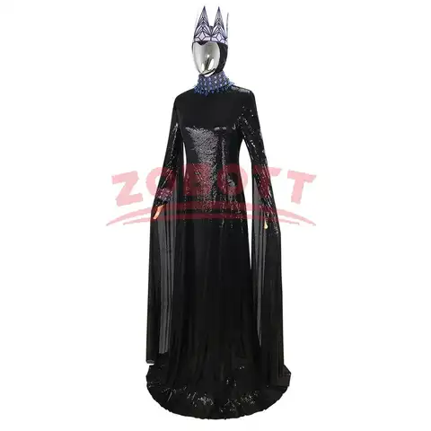 Evil Queen Cosplay Styvmor Kostym Film Snö Cos Vita Kvinnor Svart Lång Klänning Kronhalsband Outfits Halloween Kostym 6 best sales ond drottning kostym - №4