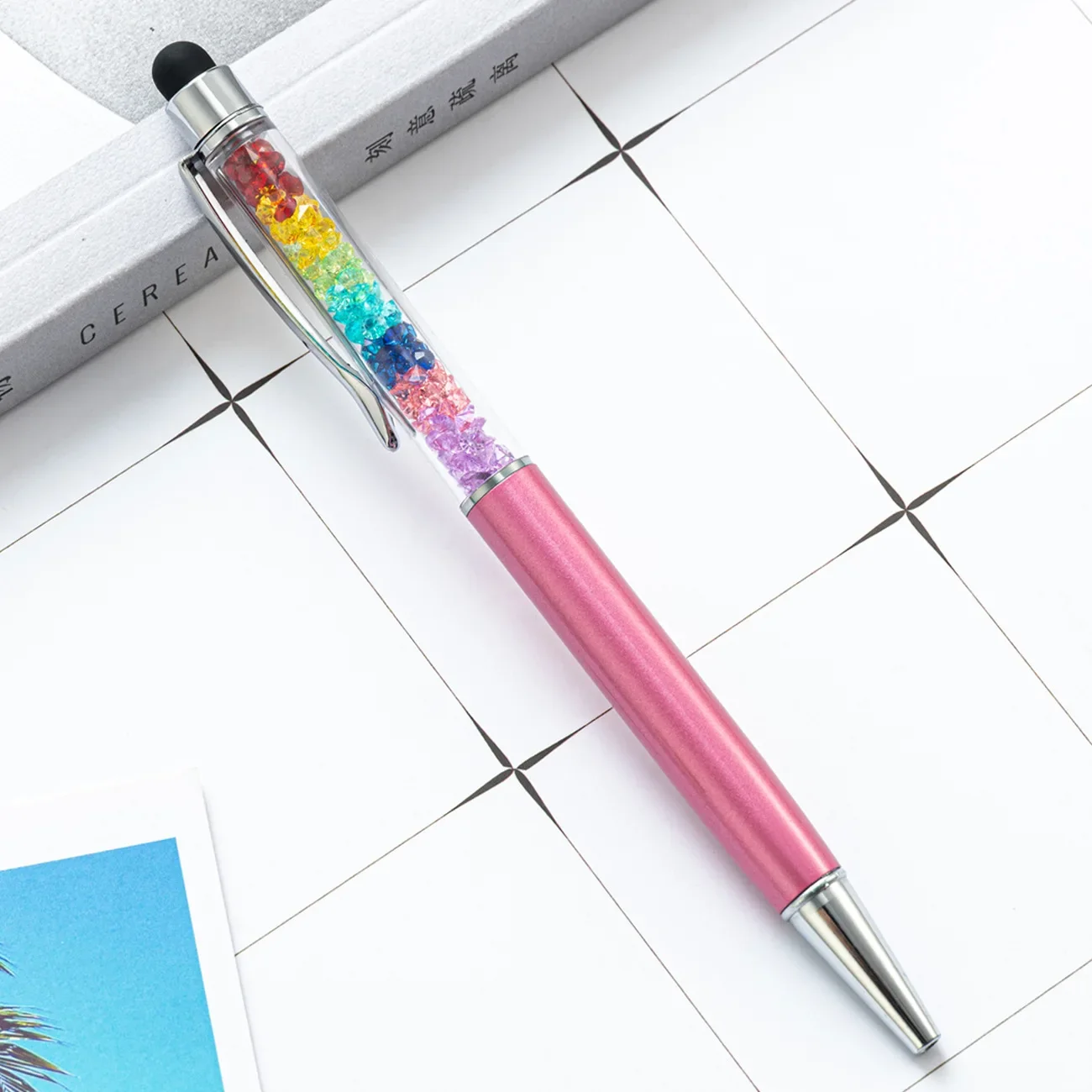 Bolígrafo 2 en 1 de cristal + lápiz capacitivo con función de pantalla táctil para escribir papelería suministros escolares de oficina, 200 Uds.