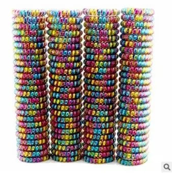 12Pcs New Phone Line Hairband Bead Head Rope Fans Colored Metallic Rubber Band Hair Ties Elastic Bracelet Accessories HA911