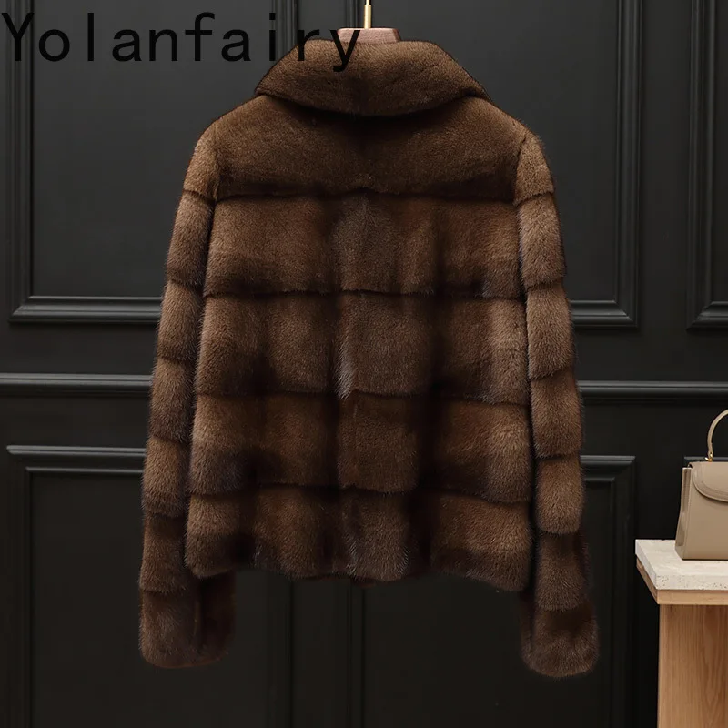 YOLANFAIRY Cappotto di pelliccia di visone naturale Donna di lusso 2025 Inverno Breve Cappotti di pelliccia reale Giacca di pelliccia di visone Moda donna Capispalla corti