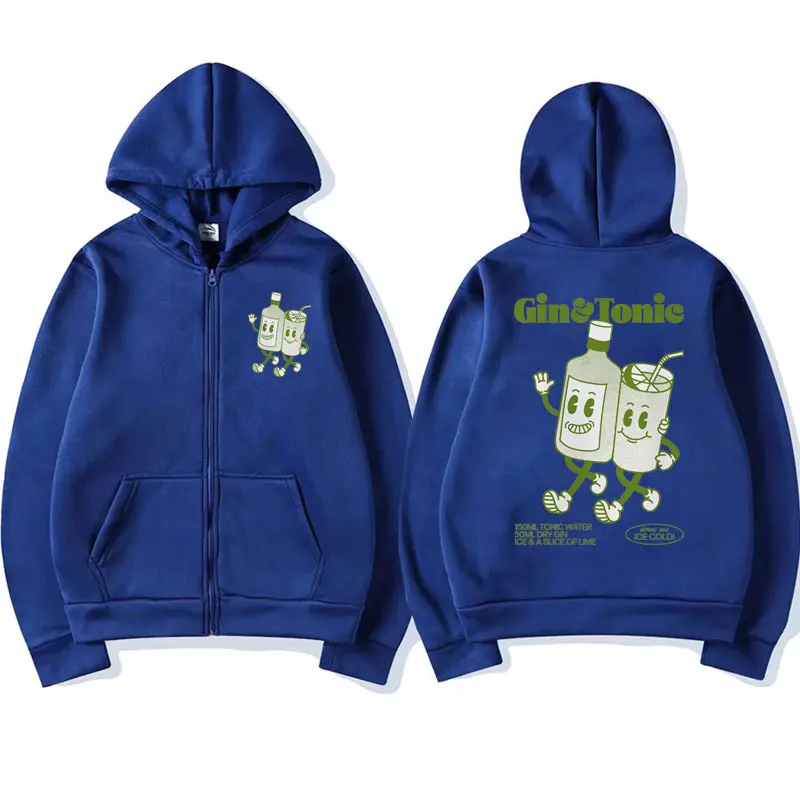 Funny GIN AND TONIC Meme Print Zip-up Hoodie Men Women Winter Fashion Fleece Sweatshirt Coat Male Cute Cocktail Zipper Jackets