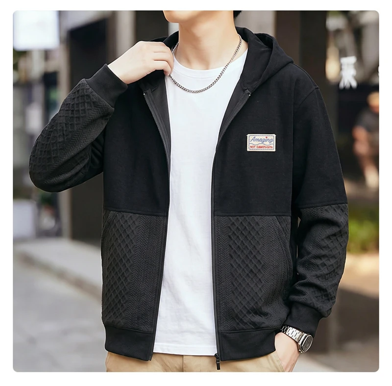 Spring Autumn Plus Size Hooded Cardigan Sweatshirt for Men Trendy Brand Minimalist Loose-fit Style Patchwork Ideal 170kg 12XL