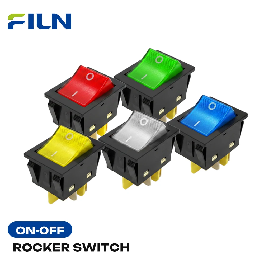 

FILN 10/25PCS KCD4 30A Rocker Switch on off 2 Position Toggle Switches 12V-24V Panel Mount for Marine Industrial Control Device