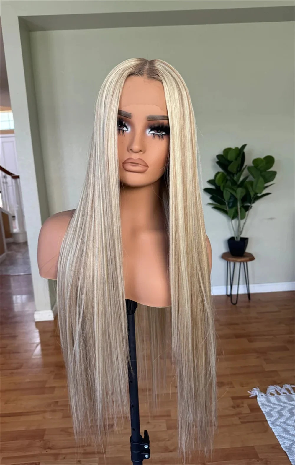 Highlighted Blonde 13x4 Glueless Wig Soft Long Straight Synthetic Lace Front Wig Melt Roots Heat Resistant Fibre Luxury Lace Wig