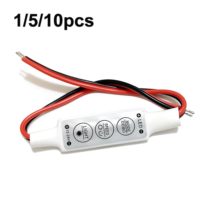 

1/5/10Pcs Mini 3 Keys Single Color LED Light Dimming 12V-24V Controller Dimmer Driver and Switch for 3528 5050 Led Strip Light