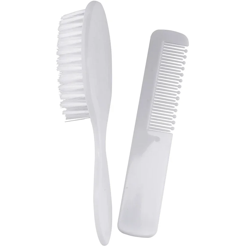 Newborn Baby Hairbrush Comb Set - Headwear Infant White Hair Brush, Boys Girls Plastic Head Massager