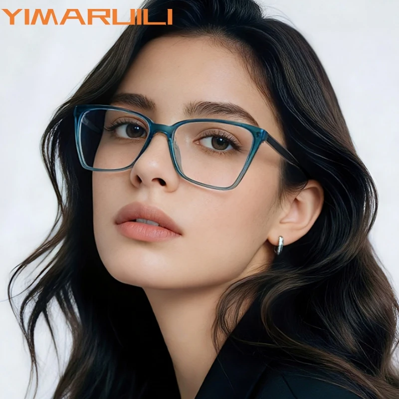 

YIMARUILI Retro Polygonal Women's Cat Eye Glasses 2026 New Ultra Light Fashion Trend TR90 Retouch Face Eyeglasses Frame LS092