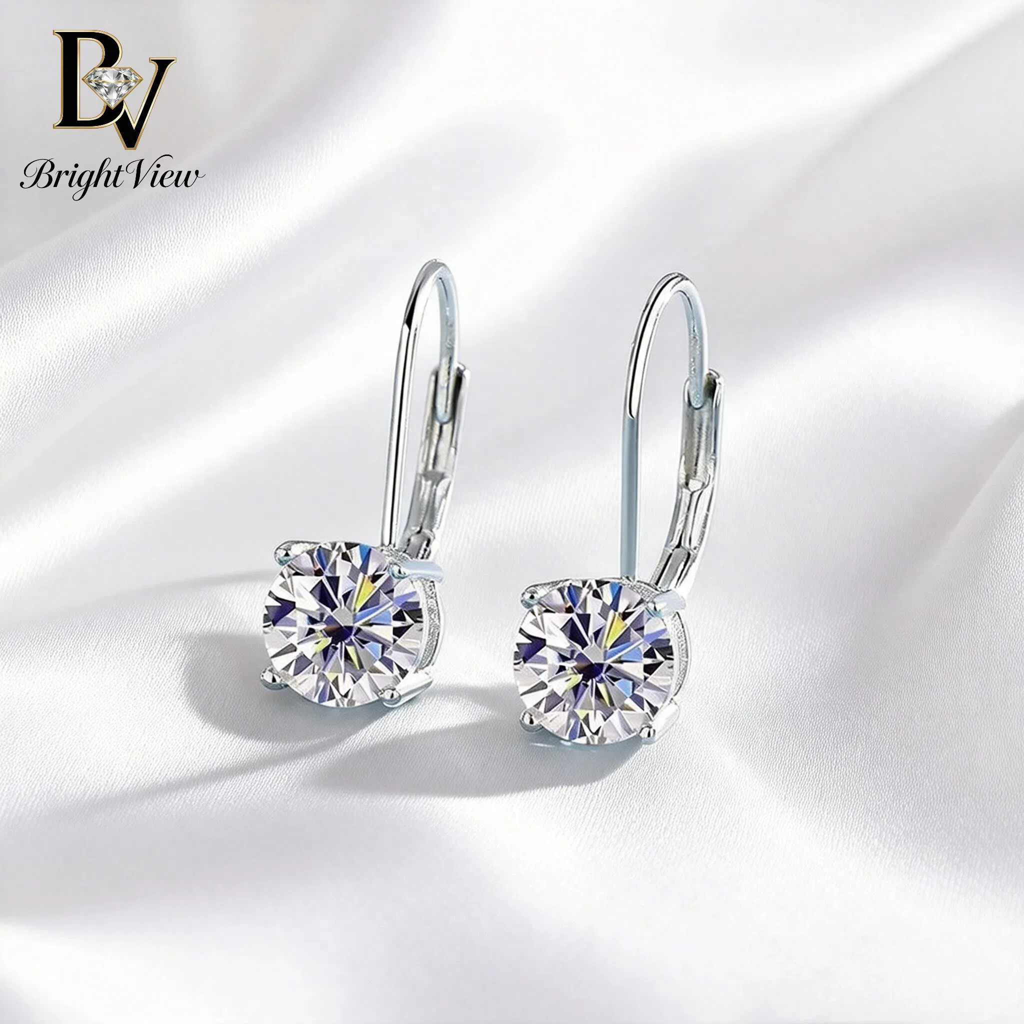 

S925 Sterling Silver Moissanite Hoop Drop Earrings for Women Sparkling Round Dangle Earrings Hypoallergenic Fine Jewelry