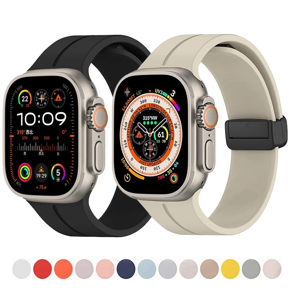 

Strap For Apple watch Ultra Band 49mm 44mm 45mm 42mm 41mm 40mm Magnetic Silicone Bracelet correa iWatch Series 9 8 7 SE 6 5 4 3