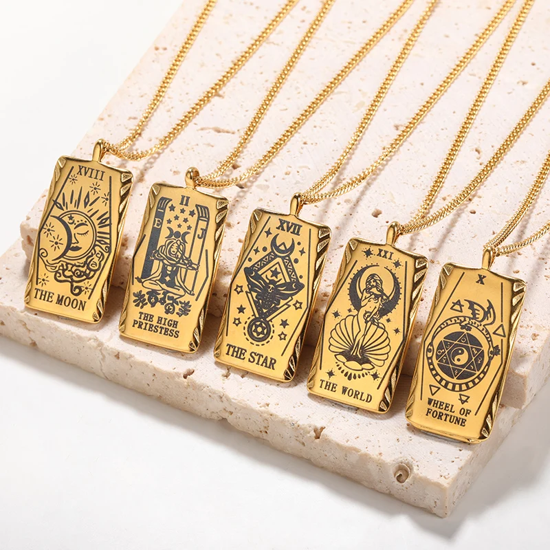 Aesthetic Tarot Cards Esotericism Necklace Stainless Steel Jewelry 2024 Collar Tarot Good Luck Amulet The Major Arcana Pendant