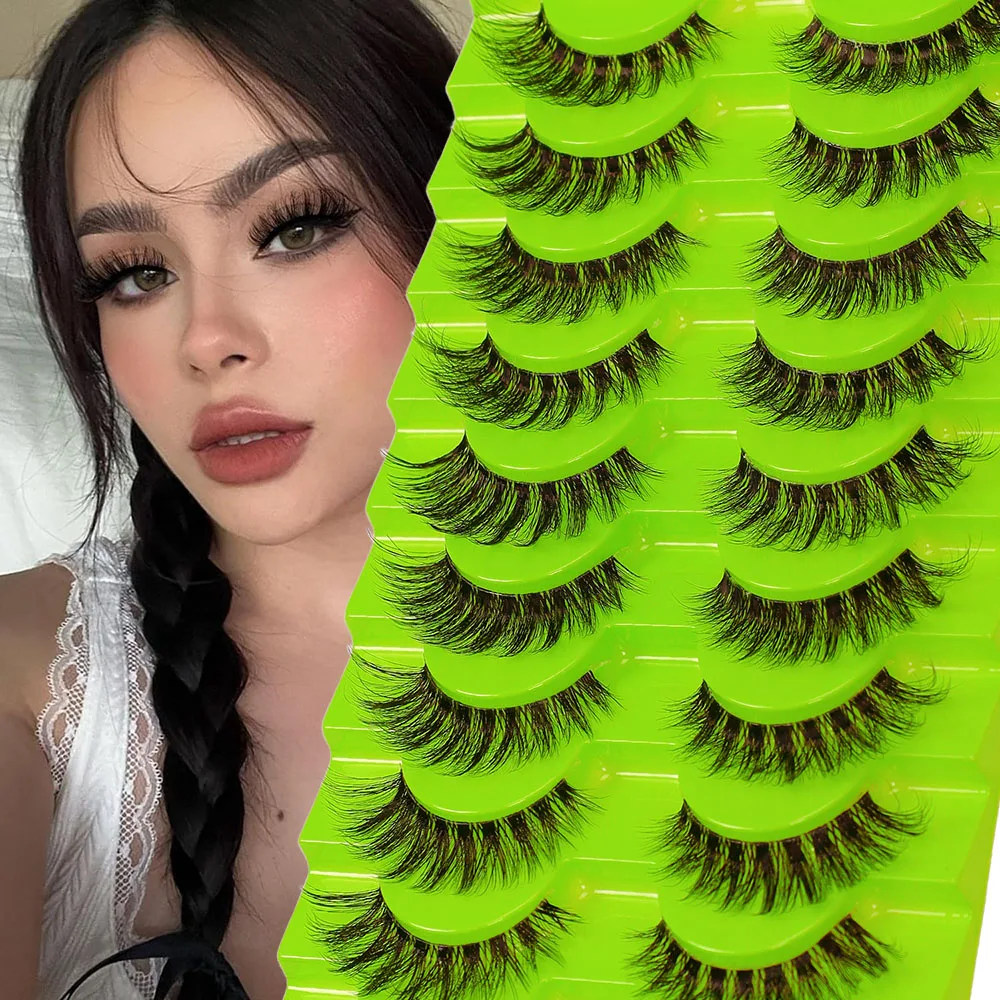 10 pairs of European and American style full false eyelashes, transparent stem, thick curled eyelashes