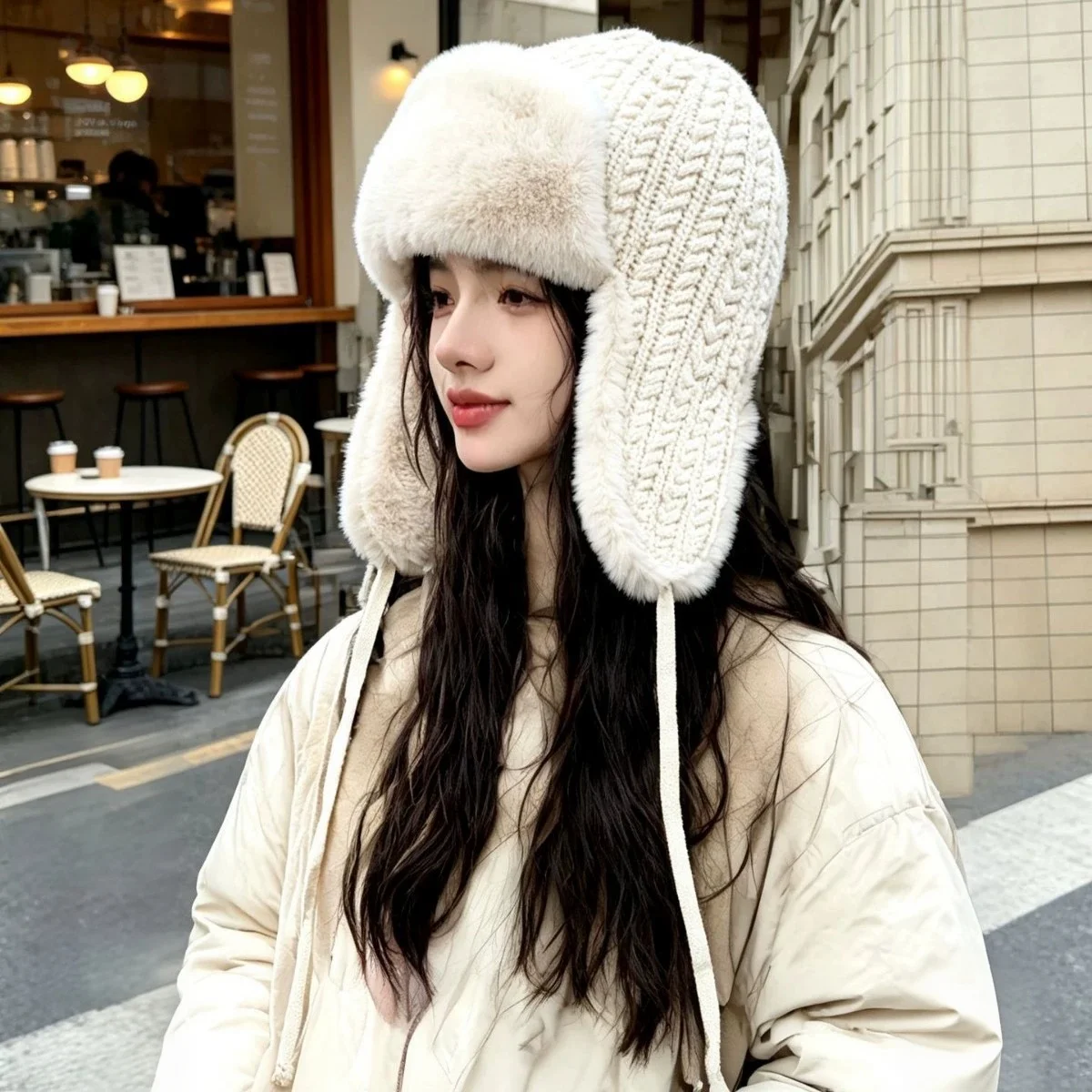 Women’s Winter Fashion Ear-Covering Wool Hats: Warm Knitted Hats for Cycling, Cold Protection, and Skiing; Aviator-Style Hats