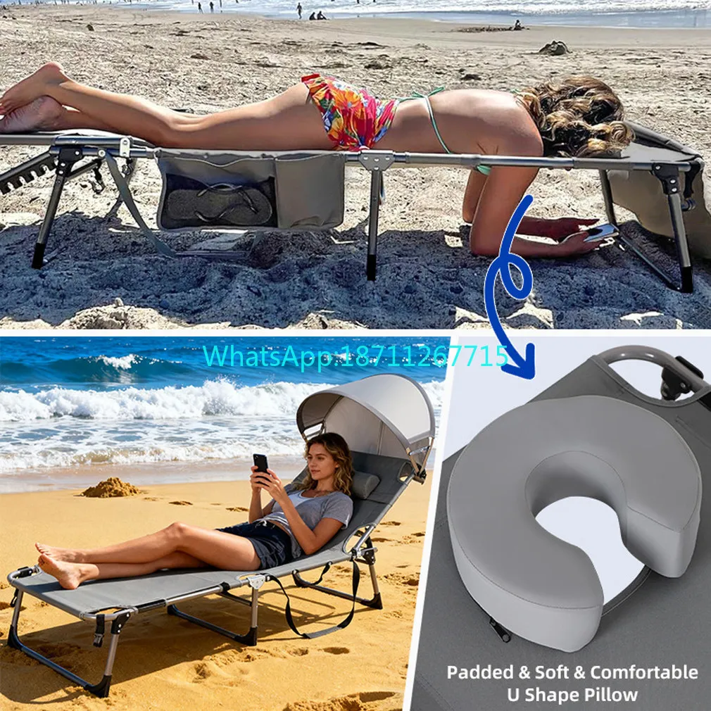 Beach chair sun back chair household outdoor dog day sun bed with awning sunbathing lunch break folding bed
