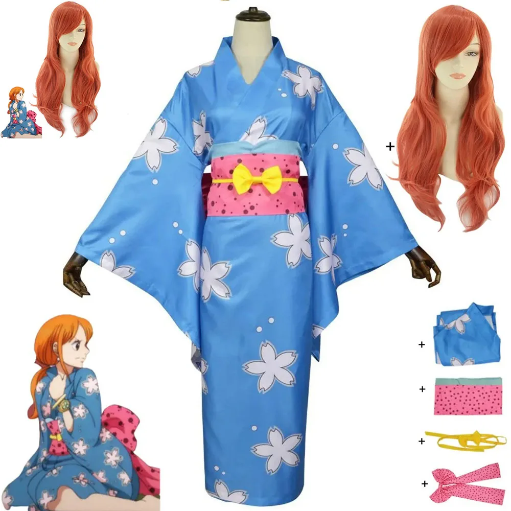 

Аниме Нами Косплей Костюм Восточно-Синий Wano Kuni Country Японское Синее Кимоно Взрослая Женщина Сексуальное Платье Парик Карнавальный Костюм Хэллоуина