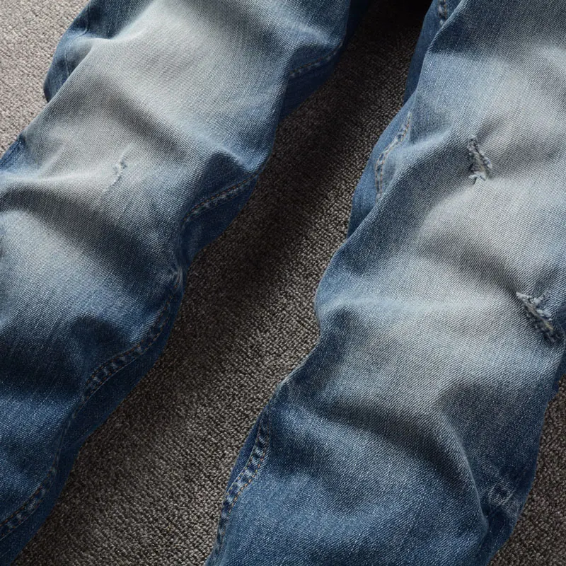 Newly Designer Fashion Men Jeans Retro Blue Elastic Slim Fit Ripped Jeans Men High Quality Vintage Trousers Denim Pants Hombre
