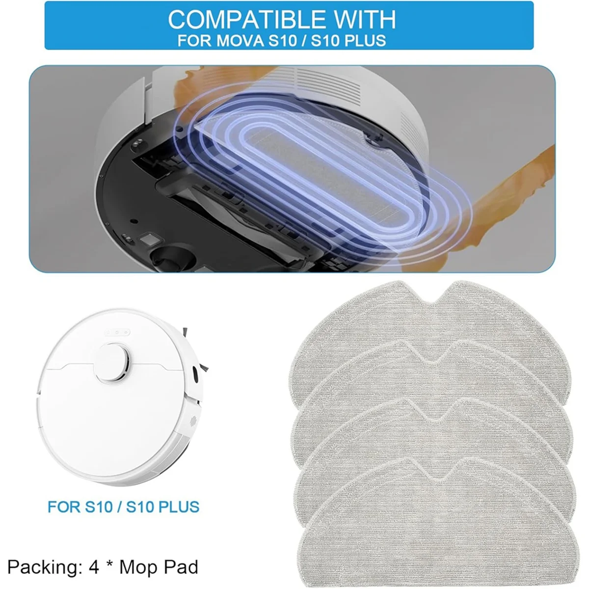 Mop Cloth Accessory Set for Dreame Mova S10, S10 Plus Robot Vacuum Cleaner, Microfibre Mop Cloth Replacement Parts